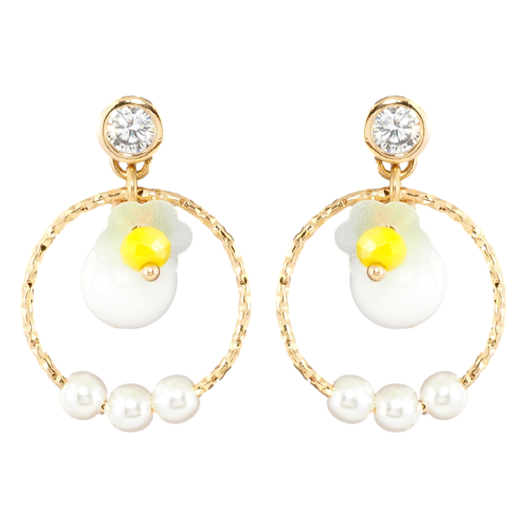 Серьги Xuping Позолота 18K пусеты Колечки с жемчужными бусинами фото №5