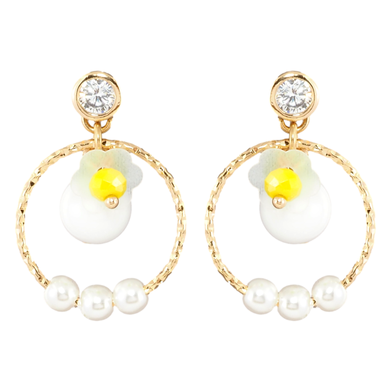 Сережки Xuping Позолота 18K пусети колечка з перлинними намистами фото №1 Сережки Xuping Позолота 18K пусети колечка з перлинними намистами фото №1