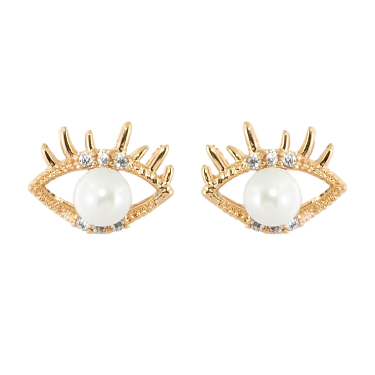Сережки Xuping Позолота 18K пусети Очі з перлами та цирконієм фото №3 Сережки Xuping Позолота 18K пусети Очі з перлами та цирконієм фото №3