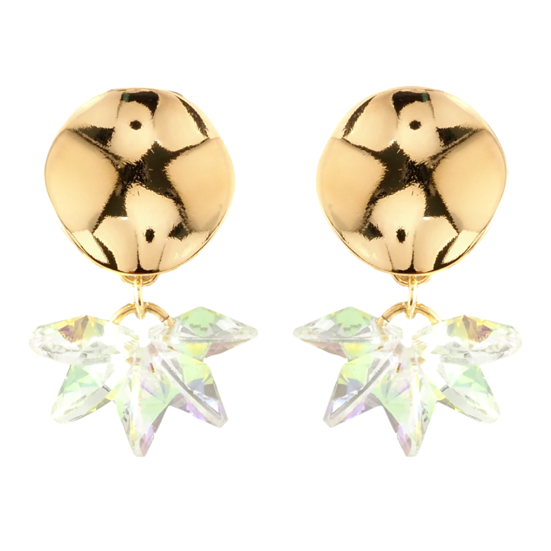 Серьги Xuping Позолота 18K пусеты Гроздь радужных кристаллов на фигурных колечках фото №1 Серьги Xuping Позолота 18K пусеты Гроздь радужных кристаллов на фигурных колечках фото №1