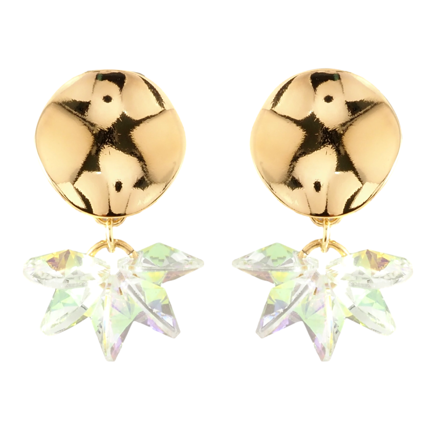 Сережки Xuping Позолота 18K пусети Гроно райдужних кристалів на фігурних колечках фото №1 Сережки Xuping Позолота 18K пусети Гроно райдужних кристалів на фігурних колечках фото №1