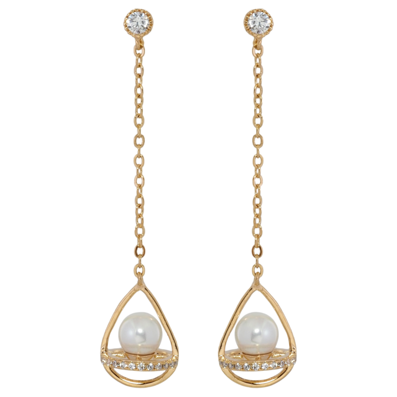 Серьги Xuping Позолота 18K пусеты Декоративные капельки с жемчужинами на цепочке фото №1 Серьги Xuping Позолота 18K пусеты Декоративные капельки с жемчужинами на цепочке фото №1