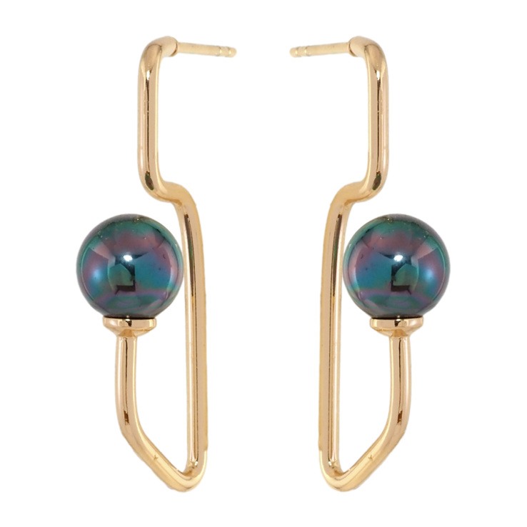 Серьги Xuping Позолота 18K пусеты Авангард с черными жемчужинами ø 8мм фото №7