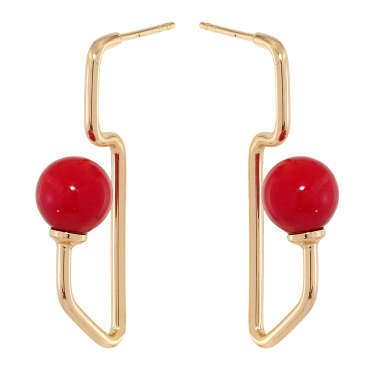 Серьги Xuping Позолота 18K пусеты Авангард с красными шариками ø 8мм фото №8