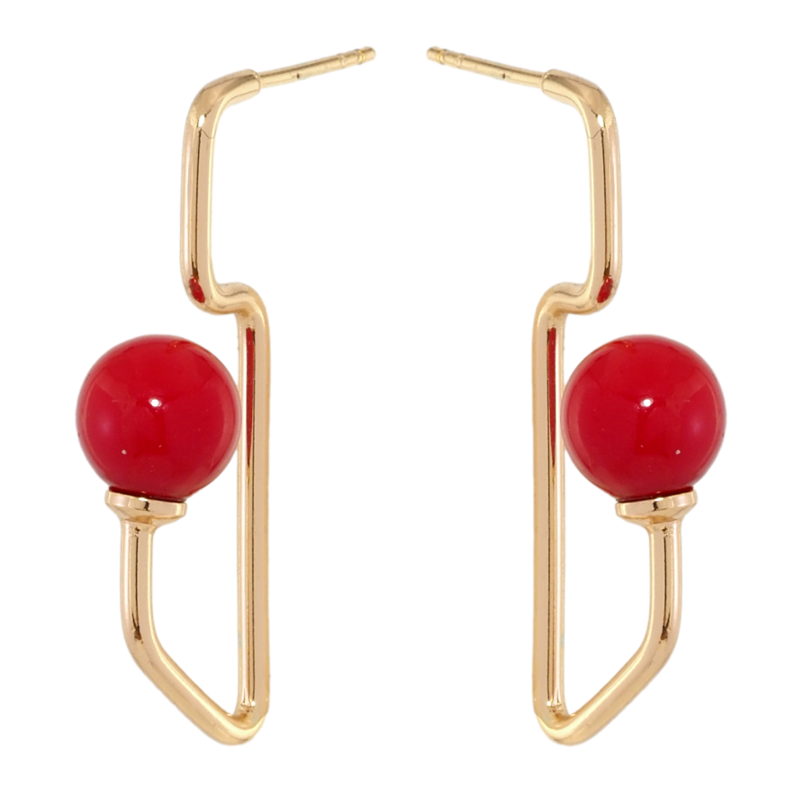 Серьги Xuping Позолота 18K пусеты Авангард с красными шариками ø 8мм фото №1