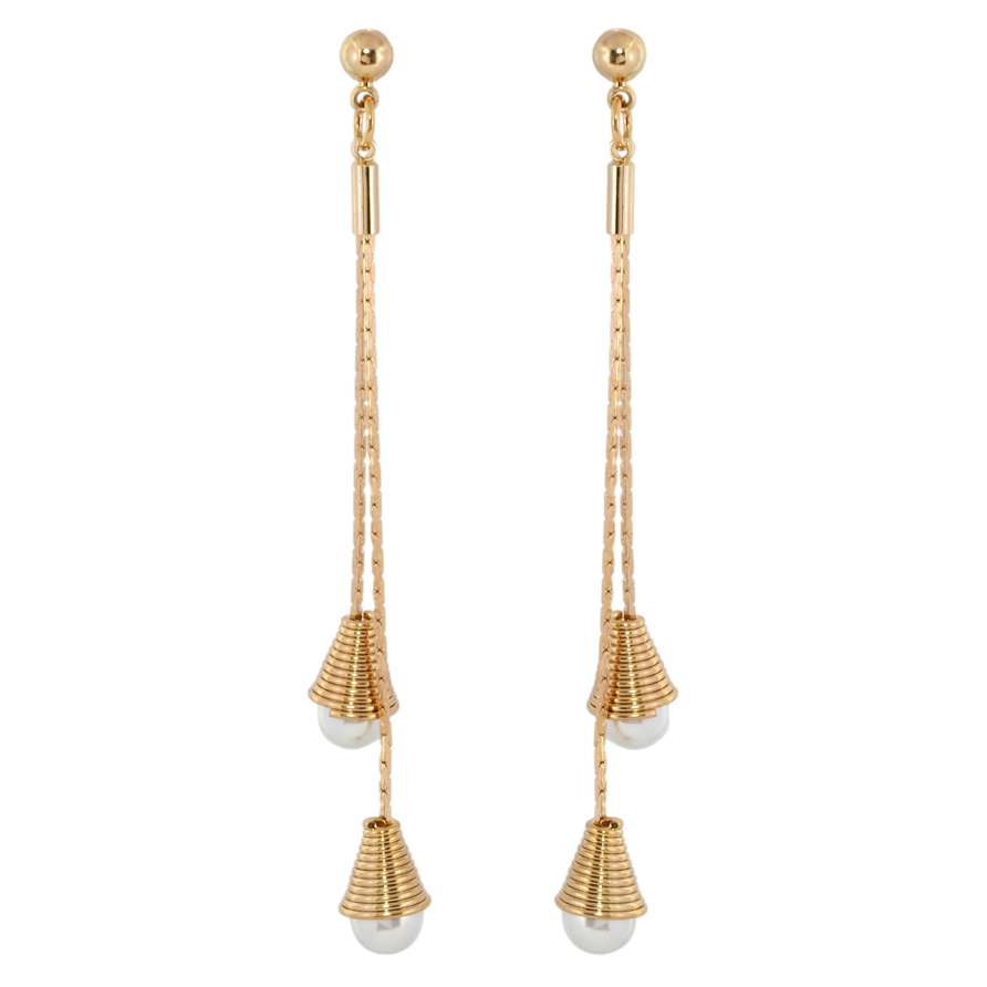 Серьги Xuping Позолота 18K пусеты Жемчужные колокольчики на цепочке фото №1