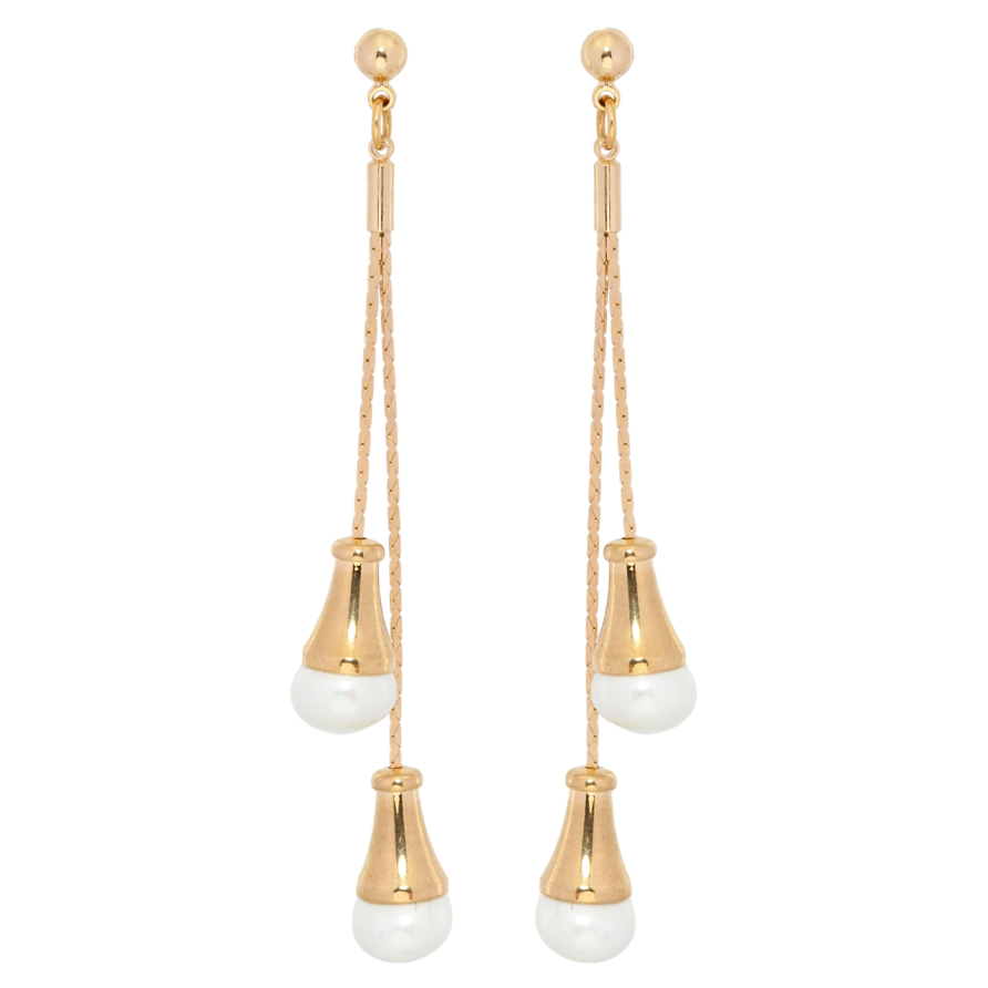 Сережки Xuping Позолота 18K пусети Перлинні дзвіночки на ланцюжку фото №1 Сережки Xuping Позолота 18K пусети Перлинні дзвіночки на ланцюжку фото №1