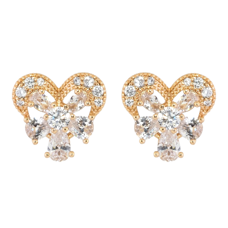 Сережки Xuping Позолота 18K пусети Сердечки з кристальними квіточками фото №6 Сережки Xuping Позолота 18K пусети Сердечки з кристальними квіточками фото №6