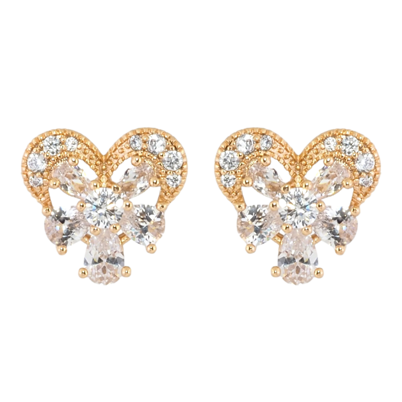 Сережки Xuping Позолота 18K пусети Сердечки з кристальними квіточками фото №1 Сережки Xuping Позолота 18K пусети Сердечки з кристальними квіточками фото №1