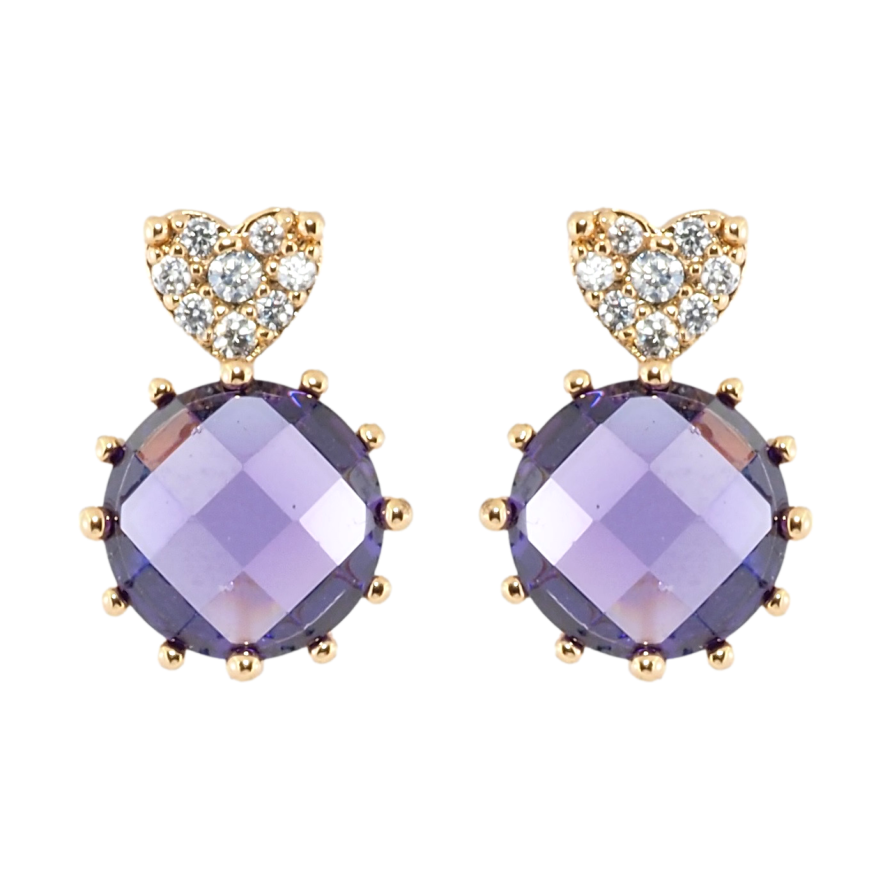Сережки Xuping Позолота 18K пусети Бузкові кристали з сердечками фото №1