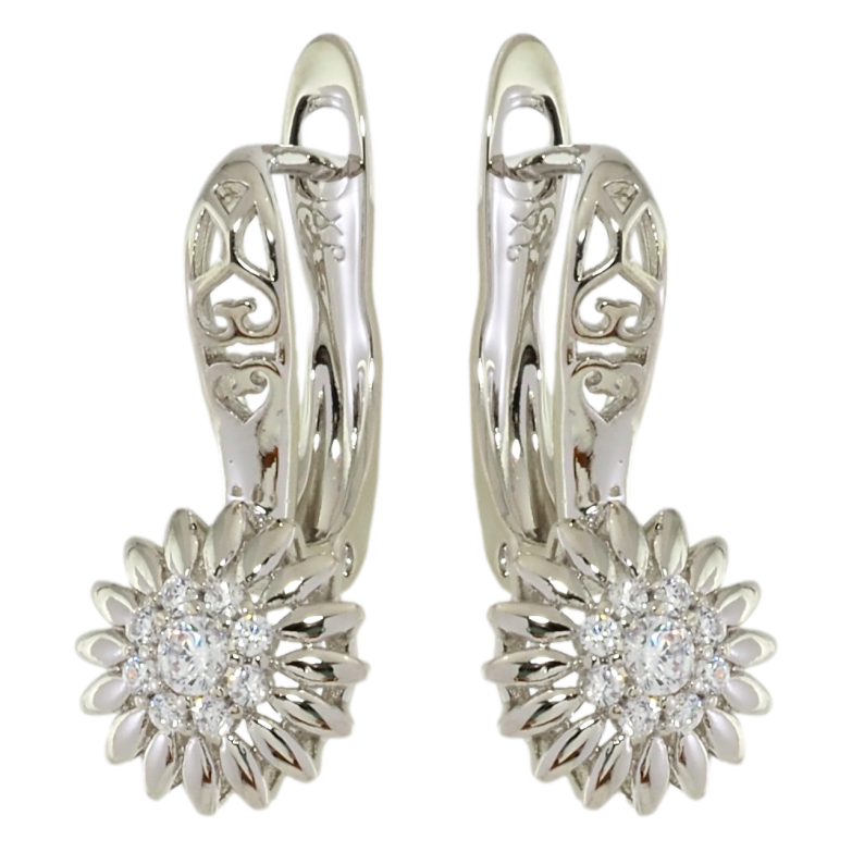 Серьги Xuping Родий английский замок Цветочки с цирконием фото №1