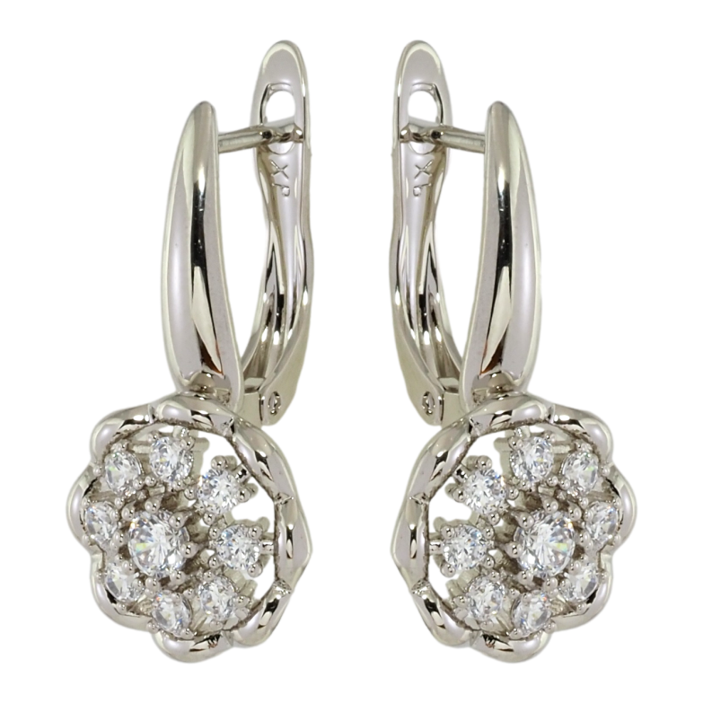 Серьги Xuping Родий английский замок Цветочки с цирконием фото №1 Серьги Xuping Родий английский замок Цветочки с цирконием фото №1