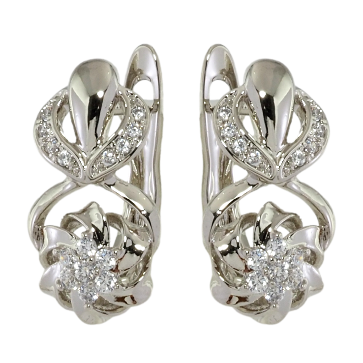 Серьги Xuping Родий английский замок Цветочки с цирконием фото №25