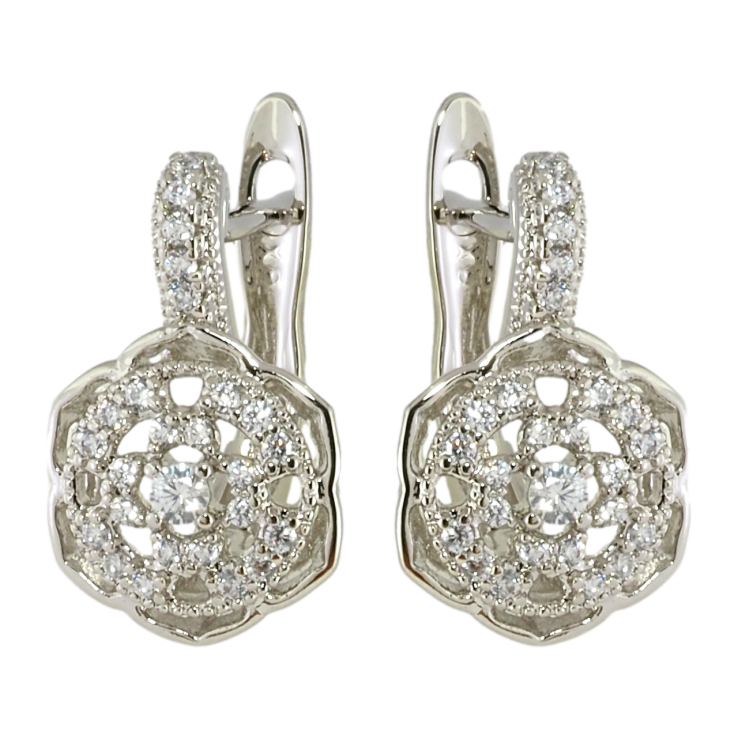 Серьги Xuping Родий английский замок Цветочки с цирконием фото №5