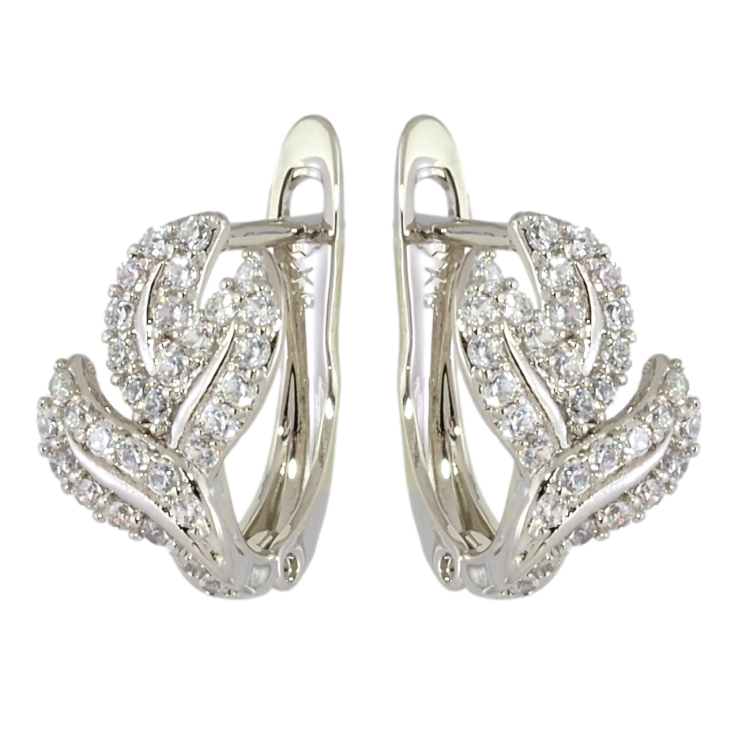 Серьги Xuping Родий английский замок Веточки с цирконием фото №9