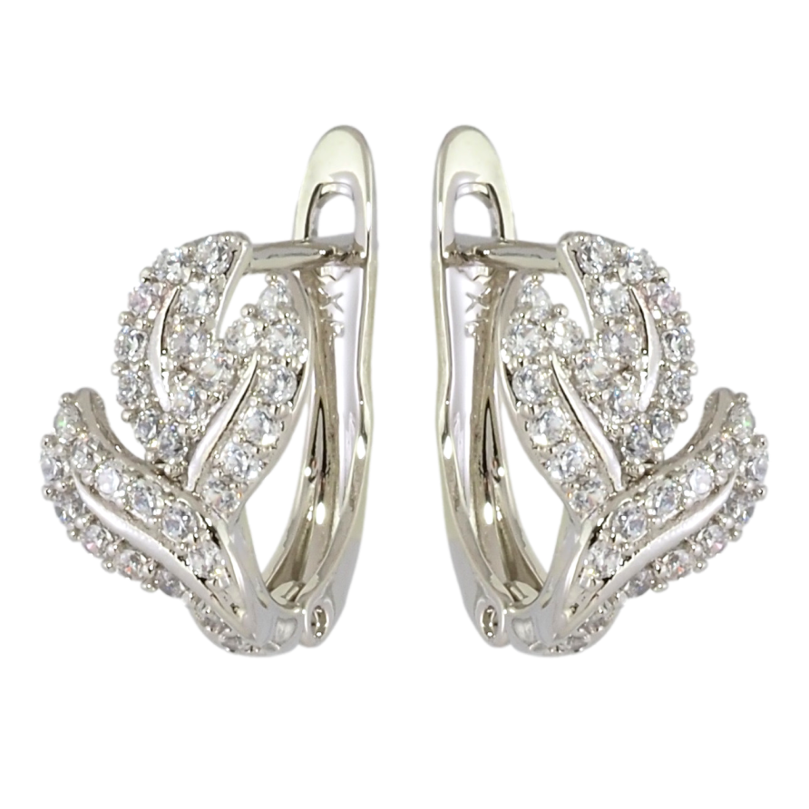 Серьги Xuping Родий английский замок Веточки с цирконием фото №1