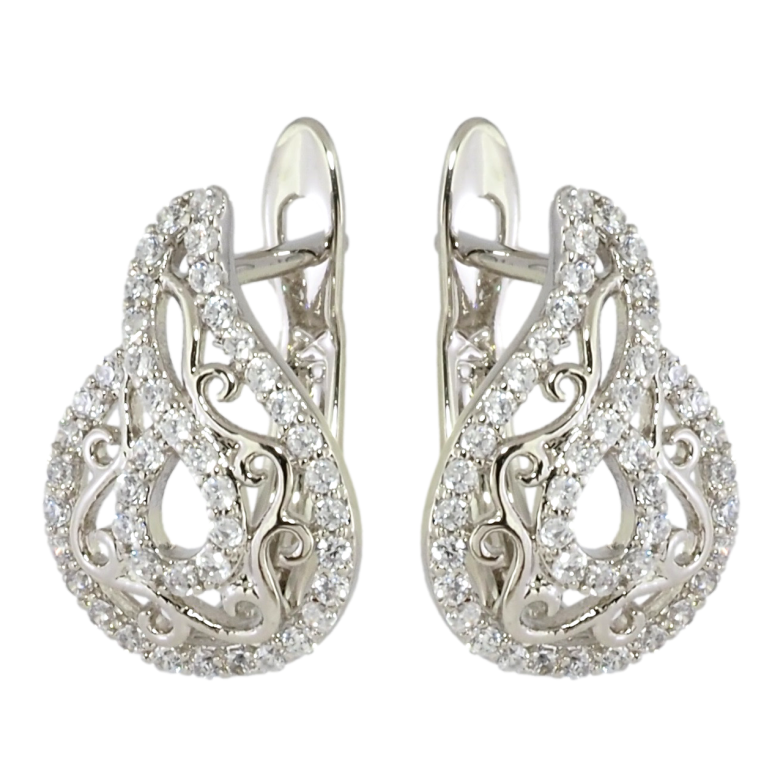 Серьги Xuping Родий английский замок Ажурный узор с инкрустацией цирконием фото №1