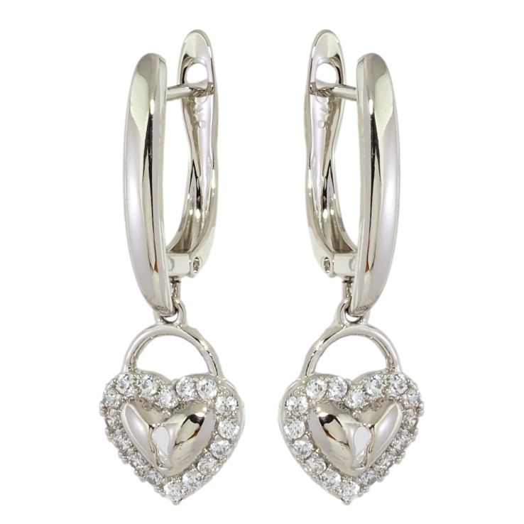 Серьги Xuping Родий английский замок Сердечки с цирконием фото №4