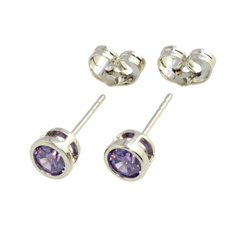 Серьги Xuping Родий пусеты Сиреневые фианиты в ободковой оправе ø 6мм фото №1 Серьги Xuping Родий пусеты Сиреневые фианиты в ободковой оправе ø 6мм фото №1