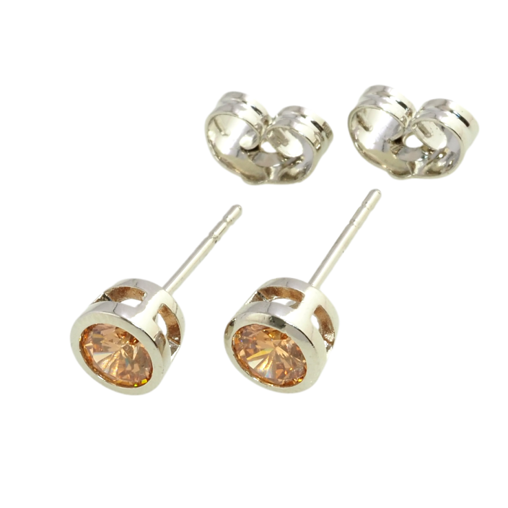 Серьги Xuping Родий пусеты Оранжевые фианиты в ободковой оправе ø 6мм фото №18