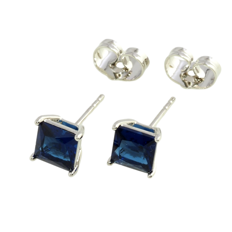 Серьги Xuping Родий пусеты Синие фианиты 6х6мм фото №1