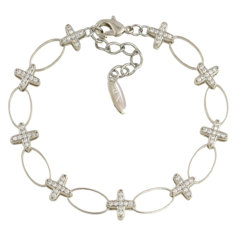 Браслет Xuping Родий Овальные звенья с крестиками размер с доп. цепочкой 18-21см х 7-8мм фото №1