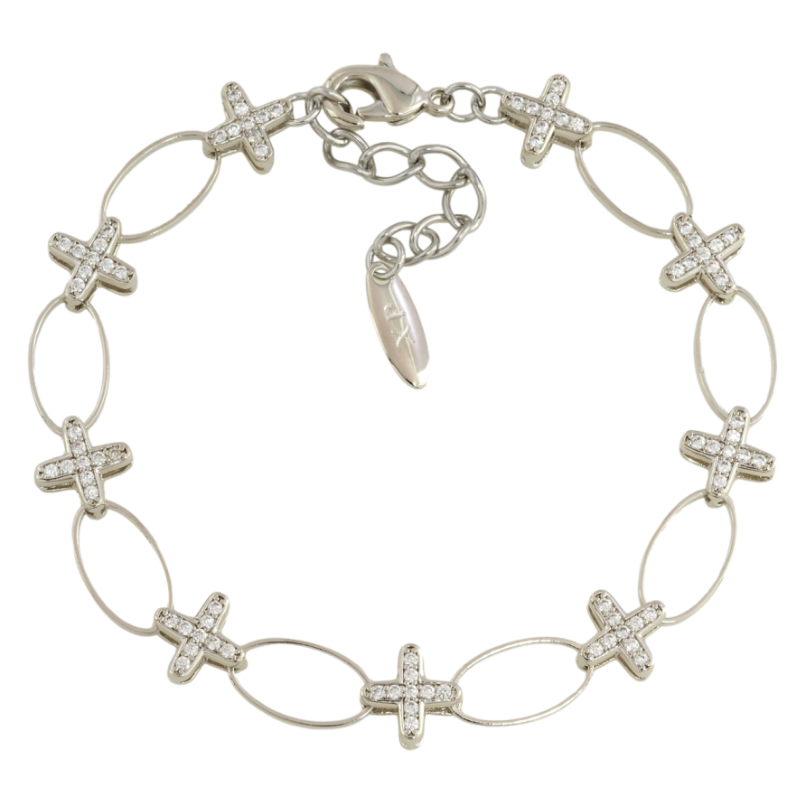 Браслет Xuping Родий Овальные звенья с крестиками размер с доп. цепочкой 18-21см х 7-8мм фото №1