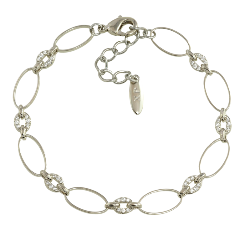 Браслет Xuping Родий Овальные звенья с цирконием размер с доп. цепочкой 17.5-21см х 5-7мм фото №1 Браслет Xuping Родий Овальные звенья с цирконием размер с доп. цепочкой 17.5-21см х 5-7мм фото №1