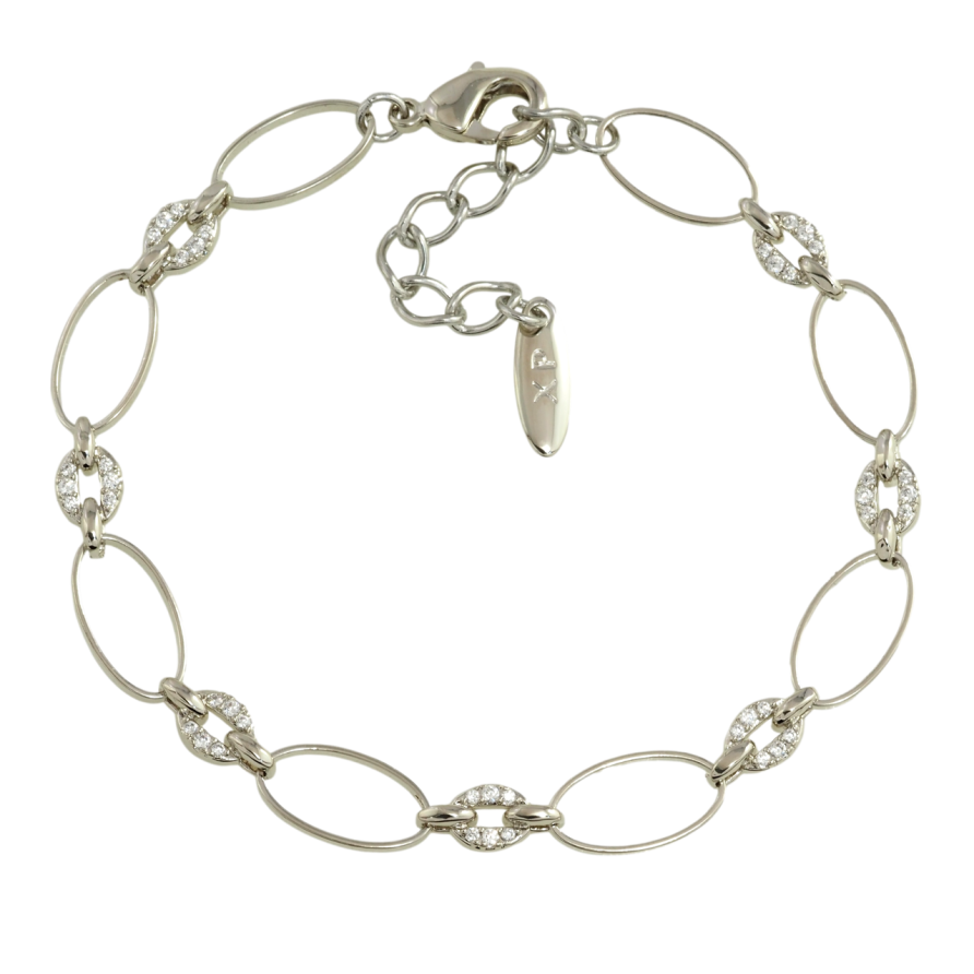 Браслет Xuping Родий Овальные звенья с цирконием размер с доп. цепочкой 17.5-21см х 5-7мм фото №1 Браслет Xuping Родий Овальные звенья с цирконием размер с доп. цепочкой 17.5-21см х 5-7мм фото №1