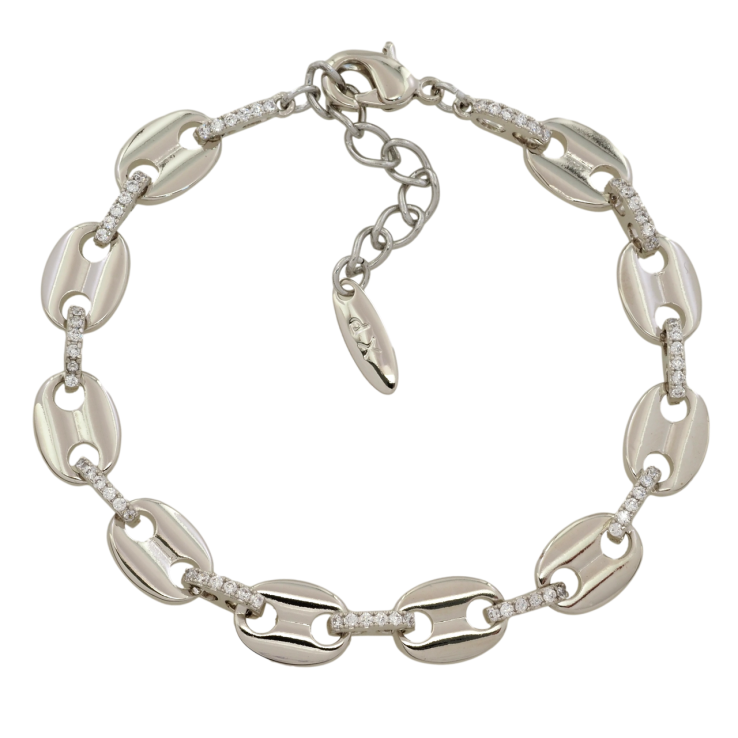 Браслет Xuping Родий Овальные звенья с цирконием размер с доп. цепочкой 17.5-21см х 8мм фото №16