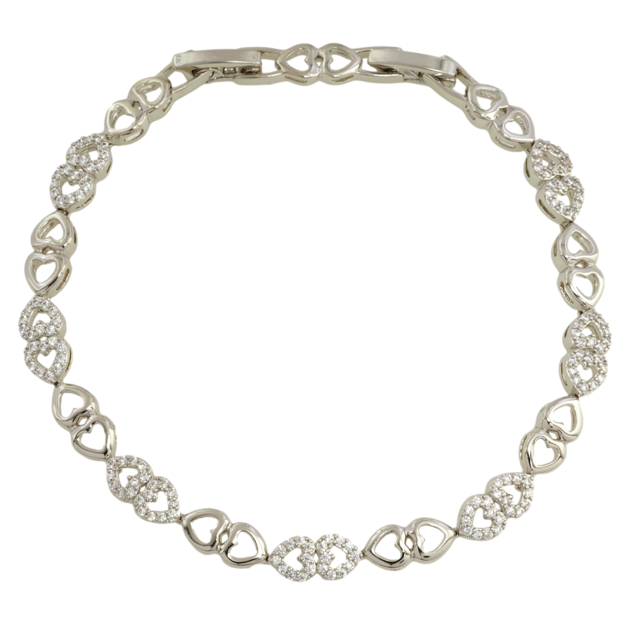 Браслет Xuping Родий Звенья сердечки с цирконием размер с доп. замком 17,19см х 5мм фото №1