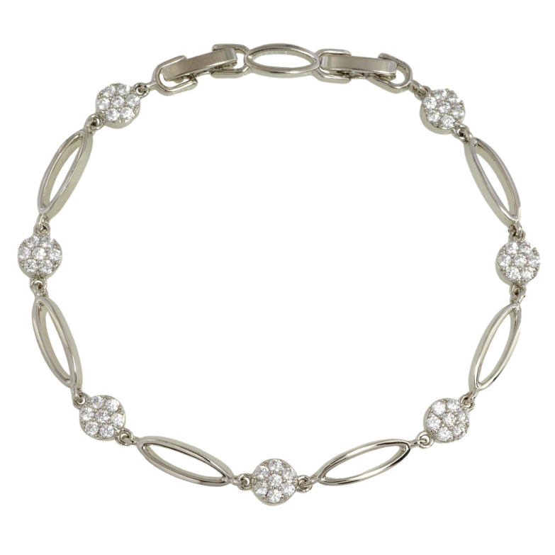 Браслет Xuping Родий Овальные звенья с колечками циркония размер с доп. замком 17,19.5см х 4-6мм фото №1