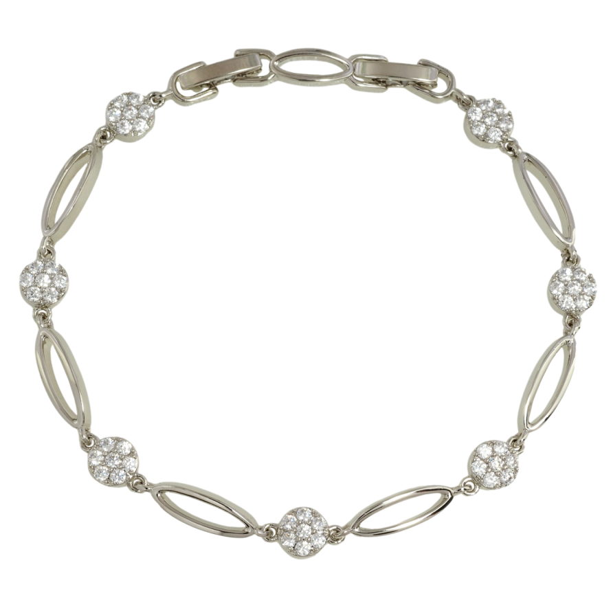 Браслет Xuping Родий Овальные звенья с колечками циркония размер с доп. замком 17,19.5см х 4-6мм фото №1