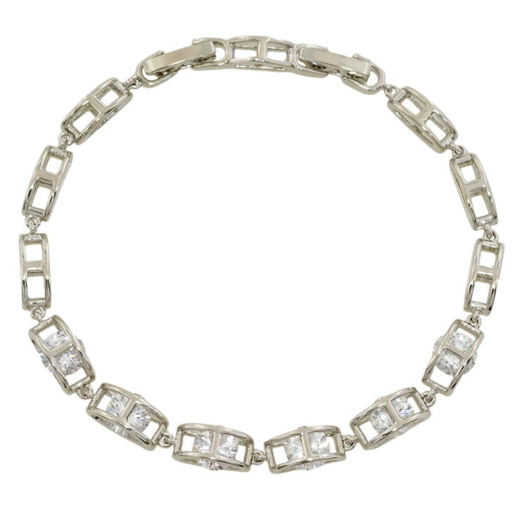 Браслет Xuping Родий Прямоугольные звенья с фианитами размер с доп. замком 17,19см х 4мм фото №14
