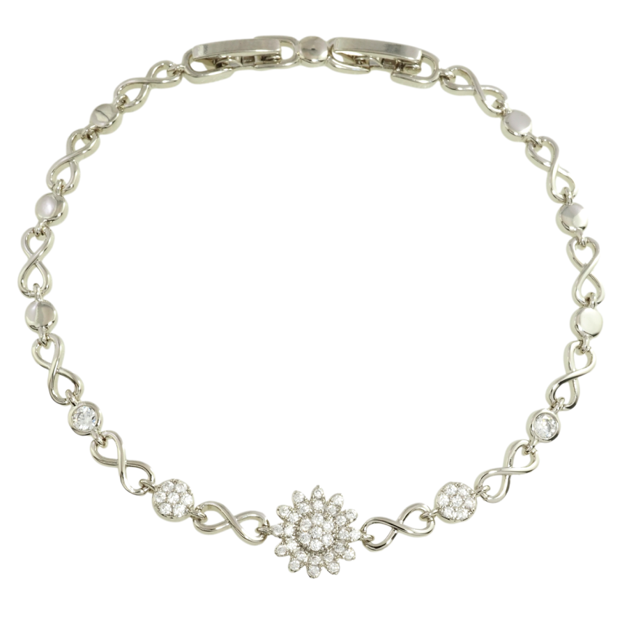 Браслет Xuping Родий Вставка цветочек с цирконием размер с доп. замком 17.5,19.5см х 4мм фото №1 Браслет Xuping Родий Вставка цветочек с цирконием размер с доп. замком 17.5,19.5см х 4мм фото №1