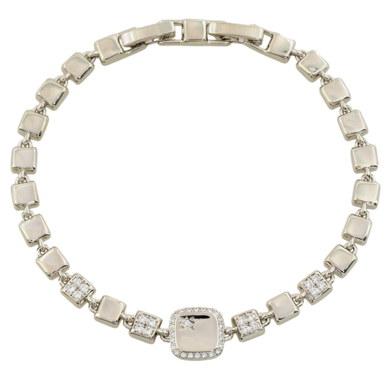 Браслет Xuping Родий Квадратные звенья с инкрустацией цирконием размер с доп. замком 17.5,19.5см х 5мм фото №1