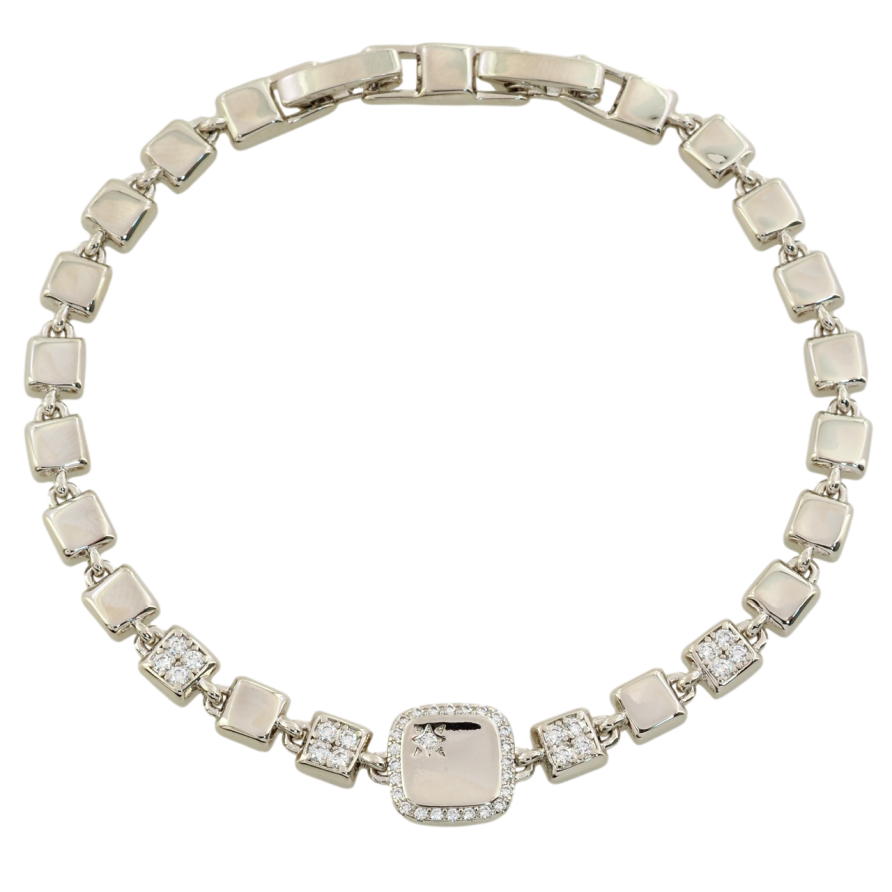 Браслет Xuping Родий Квадратные звенья с инкрустацией цирконием размер с доп. замком 17.5,19.5см х 5мм фото №1