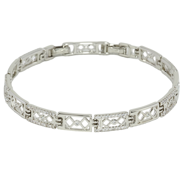 Браслет Xuping Родий Резной узор с цирконием размер с доп. замком 17,19см х 6мм фото №12