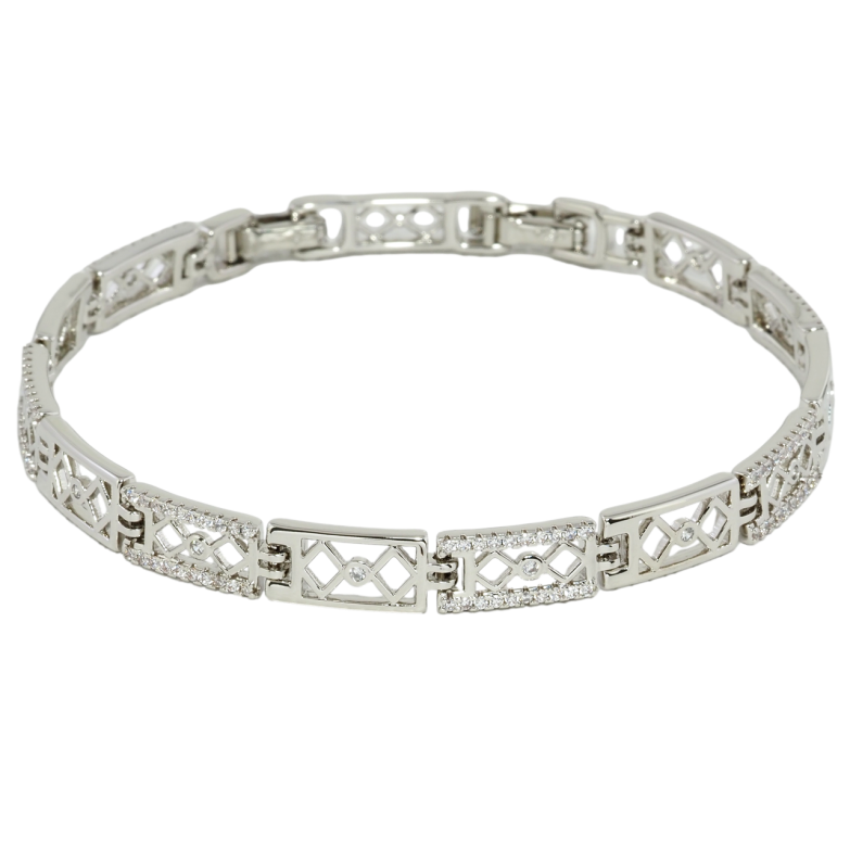 Браслет Xuping Родий Резной узор с цирконием размер с доп. замком 17,19см х 6мм фото №7