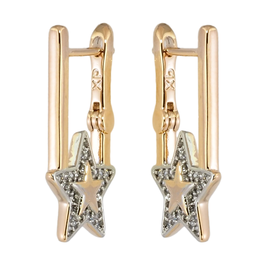 Серьги Xuping Позолота 18K + Родий английский замок Звезды с цирконием фото №1