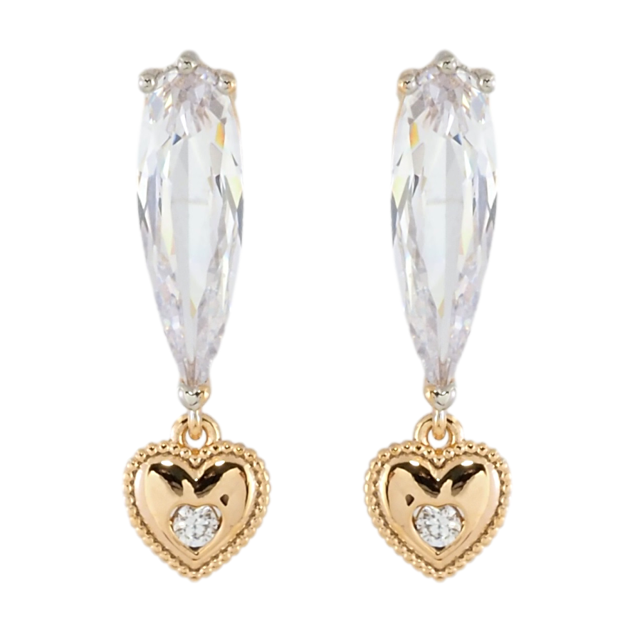 Сережки Xuping Позолота 18K + Родій пусети Фіаніти із сердечками фото №1 Сережки Xuping Позолота 18K + Родій пусети Фіаніти із сердечками фото №1