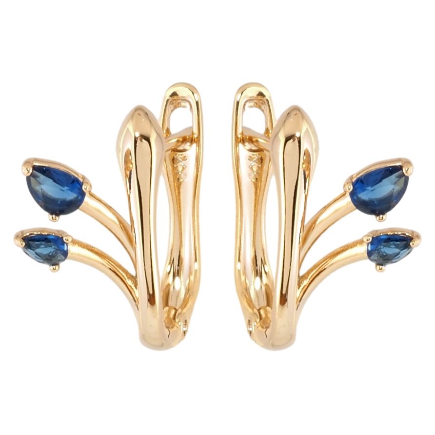 Серьги Xuping Позолота 18K английский замок Феерия с синими фианитами фото №1