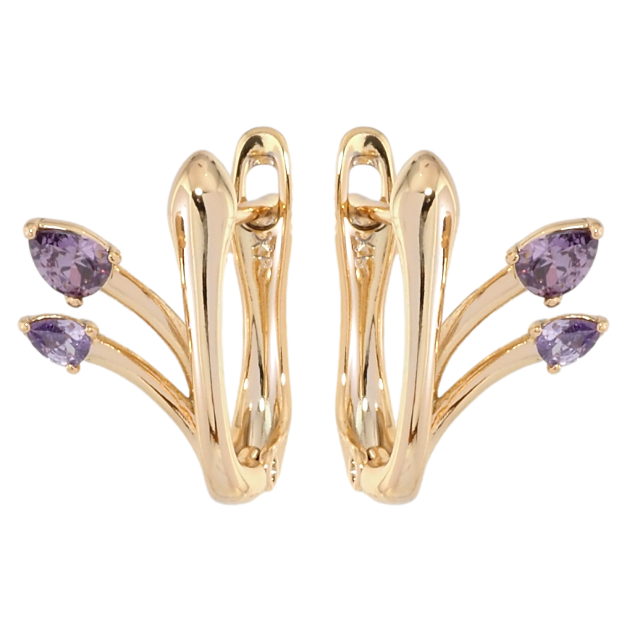 Серьги Xuping Позолота 18K английский замок Феерия с сиреневыми фианитами фото №1