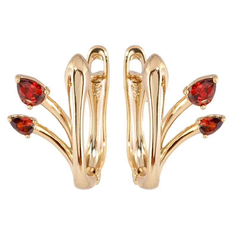Серьги Xuping Позолота 18K английский замок Феерия с красными фианитами фото №1