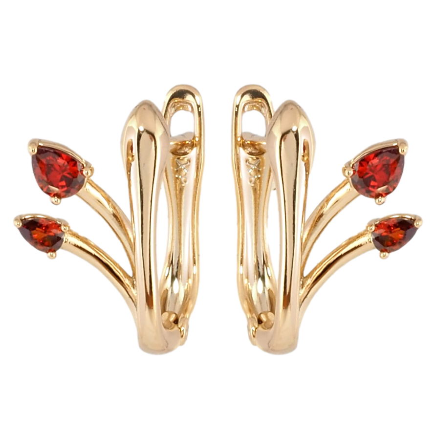 Серьги Xuping Позолота 18K английский замок Феерия с красными фианитами фото №1 Серьги Xuping Позолота 18K английский замок Феерия с красными фианитами фото №1