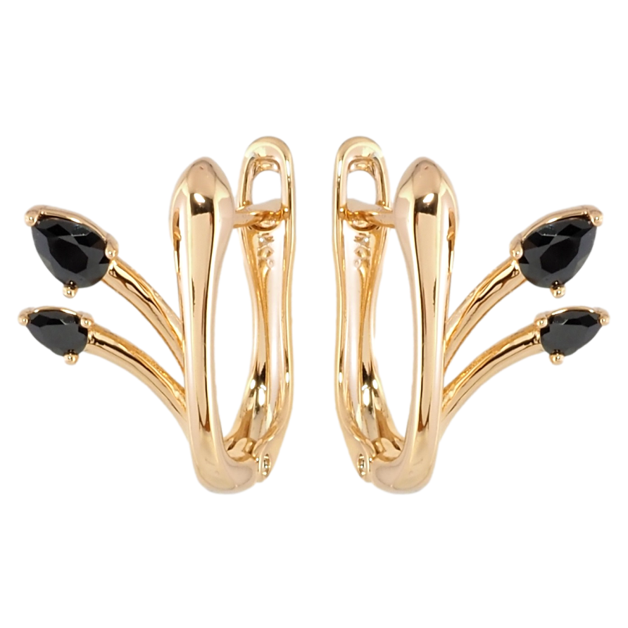 Серьги Xuping Позолота 18K английский замок Феерия с черными фианитами фото №1