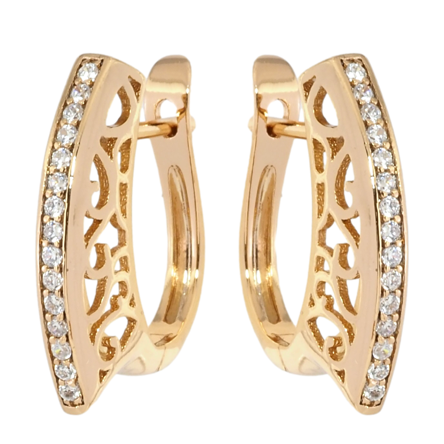 Сережки Xuping Позолота 18K англійський замок Доріжка цирконію з різьбленим бічним візерунком фото №1