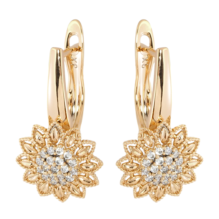 Серьги Xuping Позолота 18K английский замок Цветочки с цирконием фото №14
