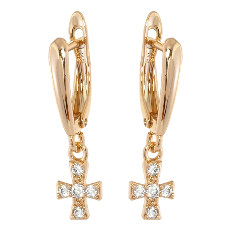Сережки Xuping Позолота 18K англійський замок Хрестики з цирконієм фото №1
