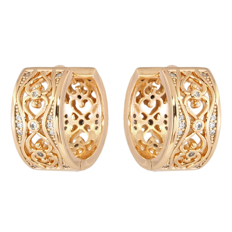 Серьги Xuping Позолота 18K колечки Резной узор с цирконием фото №16
